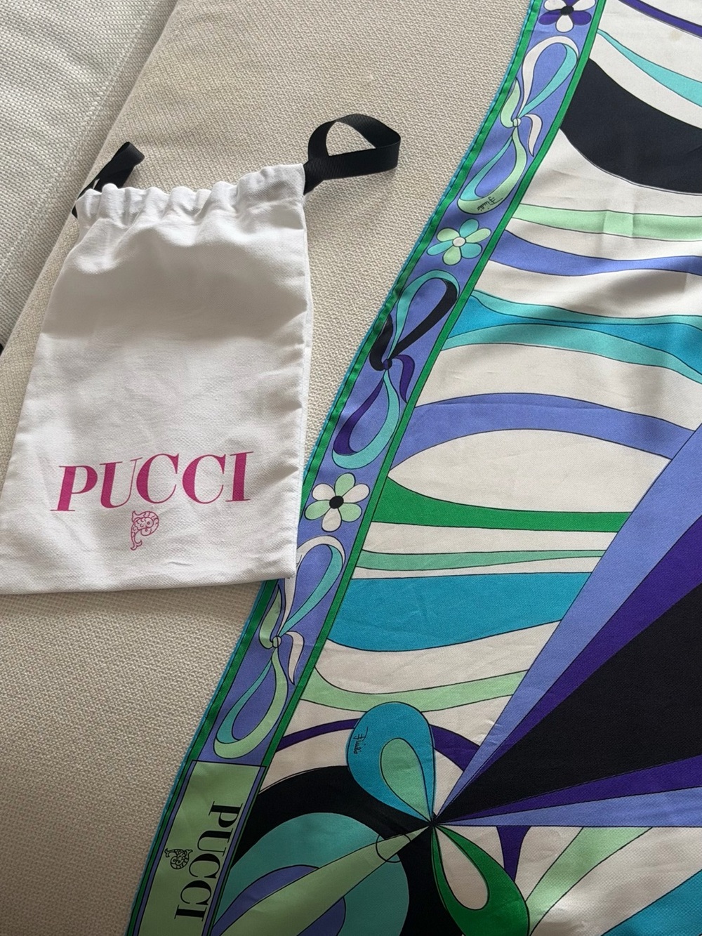 Emilio Pucci Silk Scarf - Blue, Green & Purple Abstract Motif